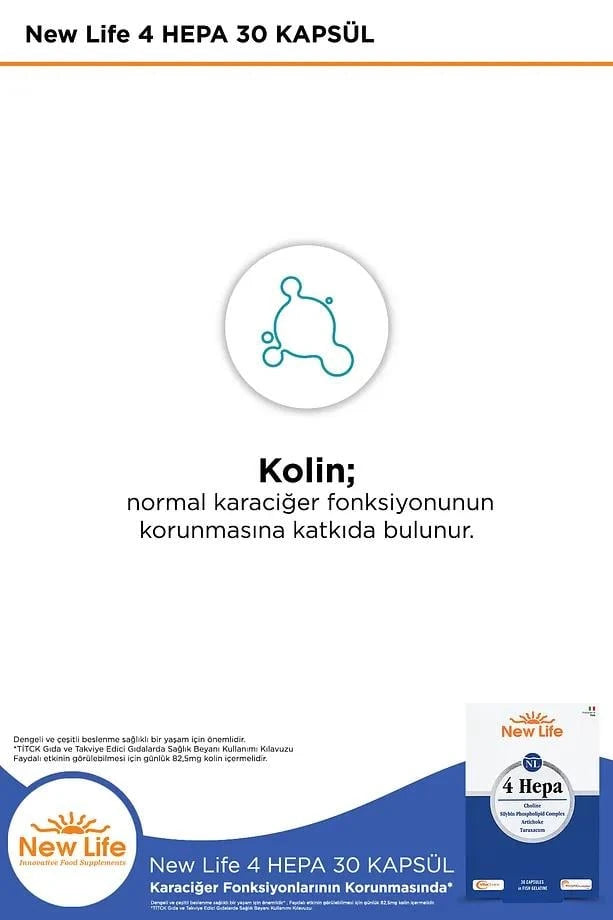 New Life 4 Hepa 30 Yumuşak Kapsül - Silibin Fosfolipid - Kolin - Enginar Yaprağı ve Karahindiba Kök Ekstresi