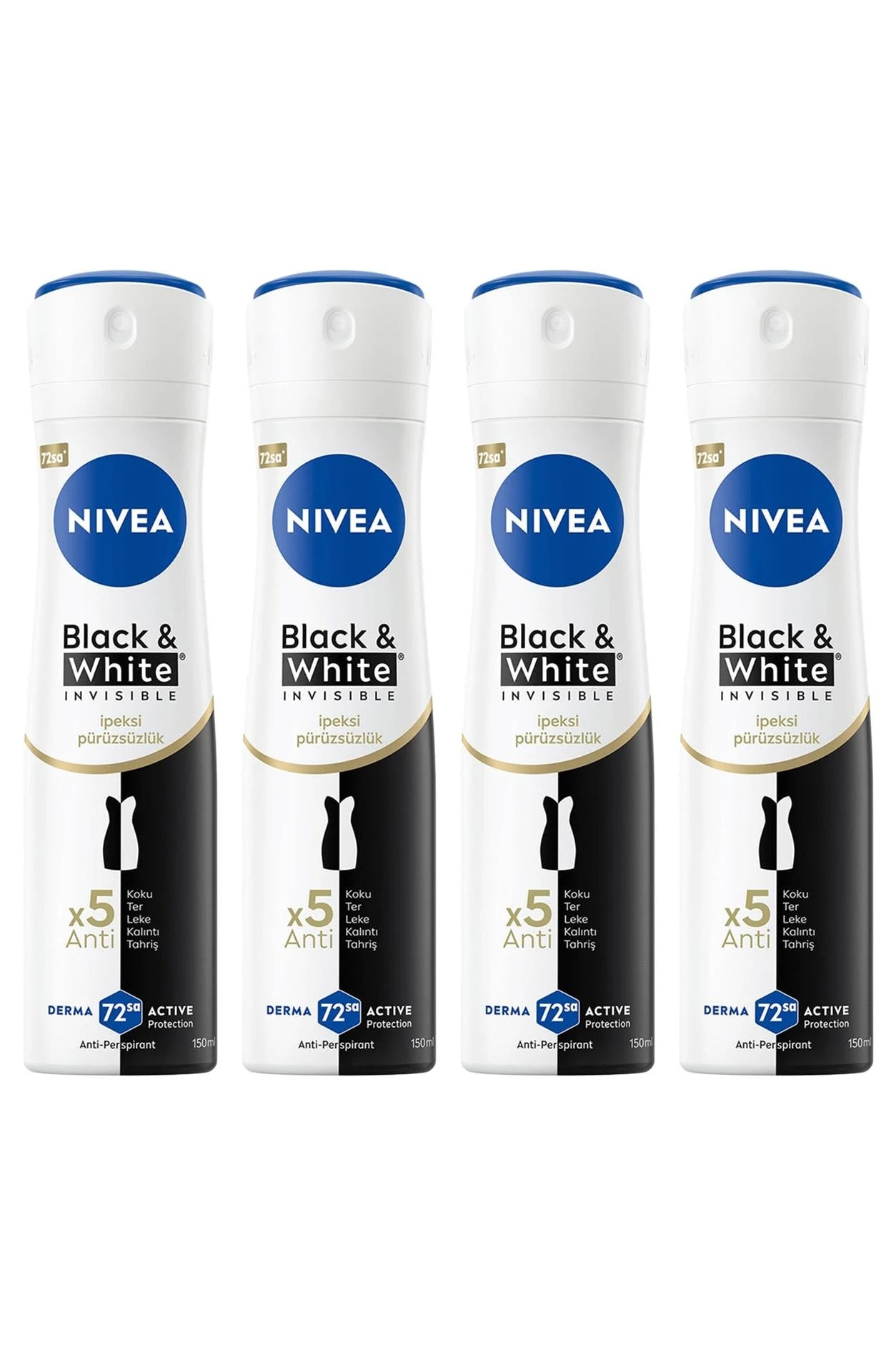 Nivea Black White Invisible İpeksi Pürüzsüzlük Deodorant 150 ml 4 Adet