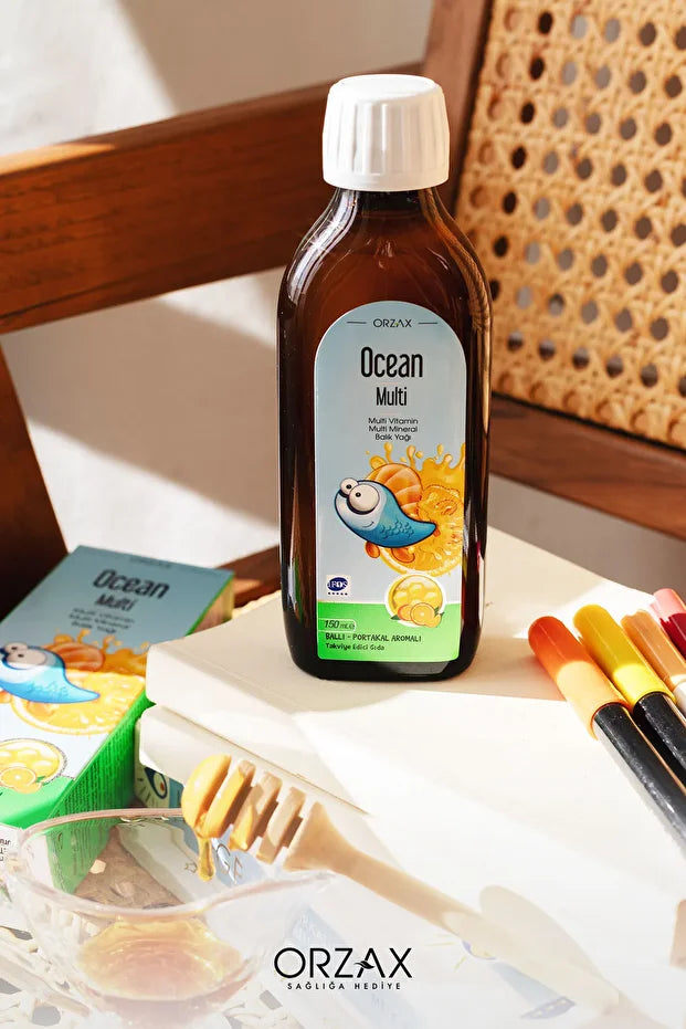 Ocean Multi Vitamin Mineral Balık Yağı Bal ve Portakal Aromalı 150 ml 3 Adet