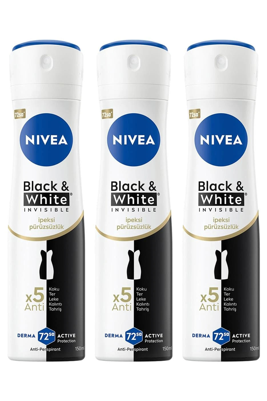 Nivea Black White Invisible İpeksi Pürüzsüzlük Deodorant 150 ml 3 Adet