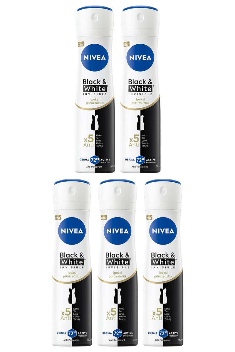 Nivea Black White Invisible İpeksi Pürüzsüzlük Deodorant 150 ml 5 Adet