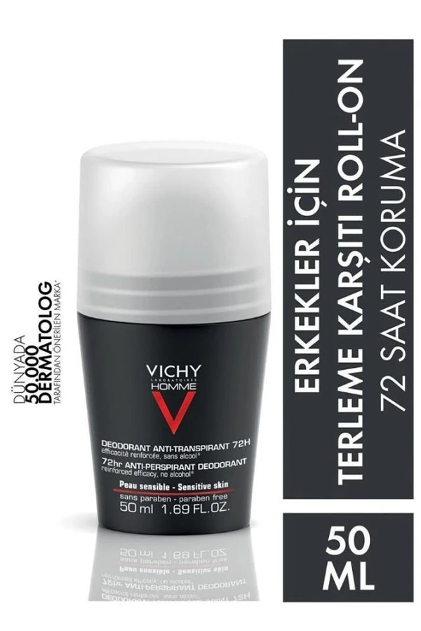 Vichy Homme Invisible Resist Erkekler İçin 72 Saat Etkili İz Karşıtı Roll On 50 ml