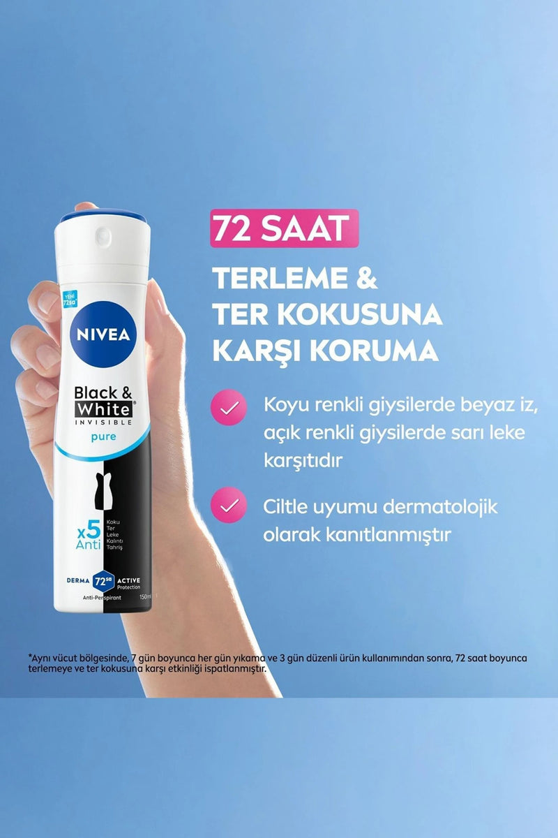 Nivea Black White Invisible Pure Deodorant 150 ml 5 Adet