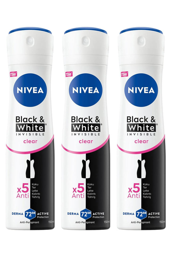 Nivea Black White Invisible Clear Deodorant 150 ml 3 Adet