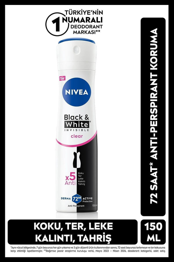 Nivea Black White Invisible Clear Deodorant 150 ml 3 Adet