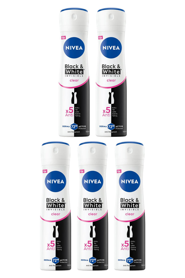Nivea Black White Invisible Clear Deodorant 150 ml 5 Adet